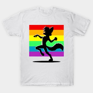 Rainbow LGBTQ Furry Pride Dancing Fox Fursona T-Shirt